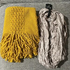2 NWT Unworn Infinity Scarves - Mustard Yellow and Taupe